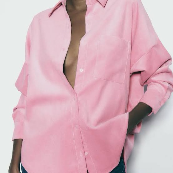 Zara Pink Corduroy Oversized Button-Up Shirt